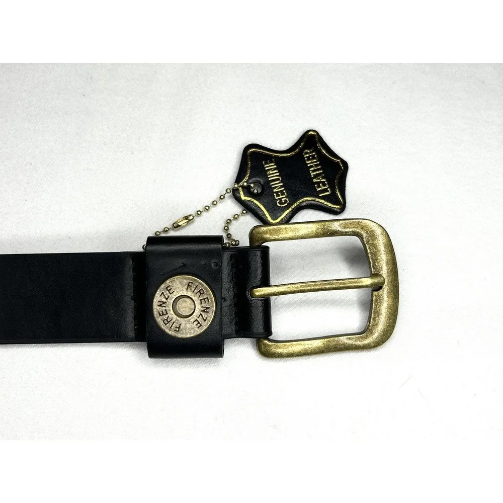 Genuine Leather Belt Mens 42 Black Western Brass Buckle Firenze Rustic Jeans